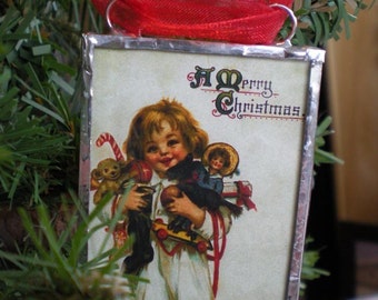 Vintage Christmas Card Soldered Ornament