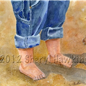 Beach Baby watercolor - baby feet watercolor painting  sand beach