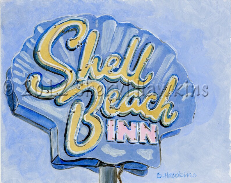 Vintage Neon Sign Painting, Shell Beach Inn Pismo Beach California ...