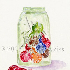 Tarro de masón con Tootsie Pops acuarela pintura - fino arte impresión de acuarela original