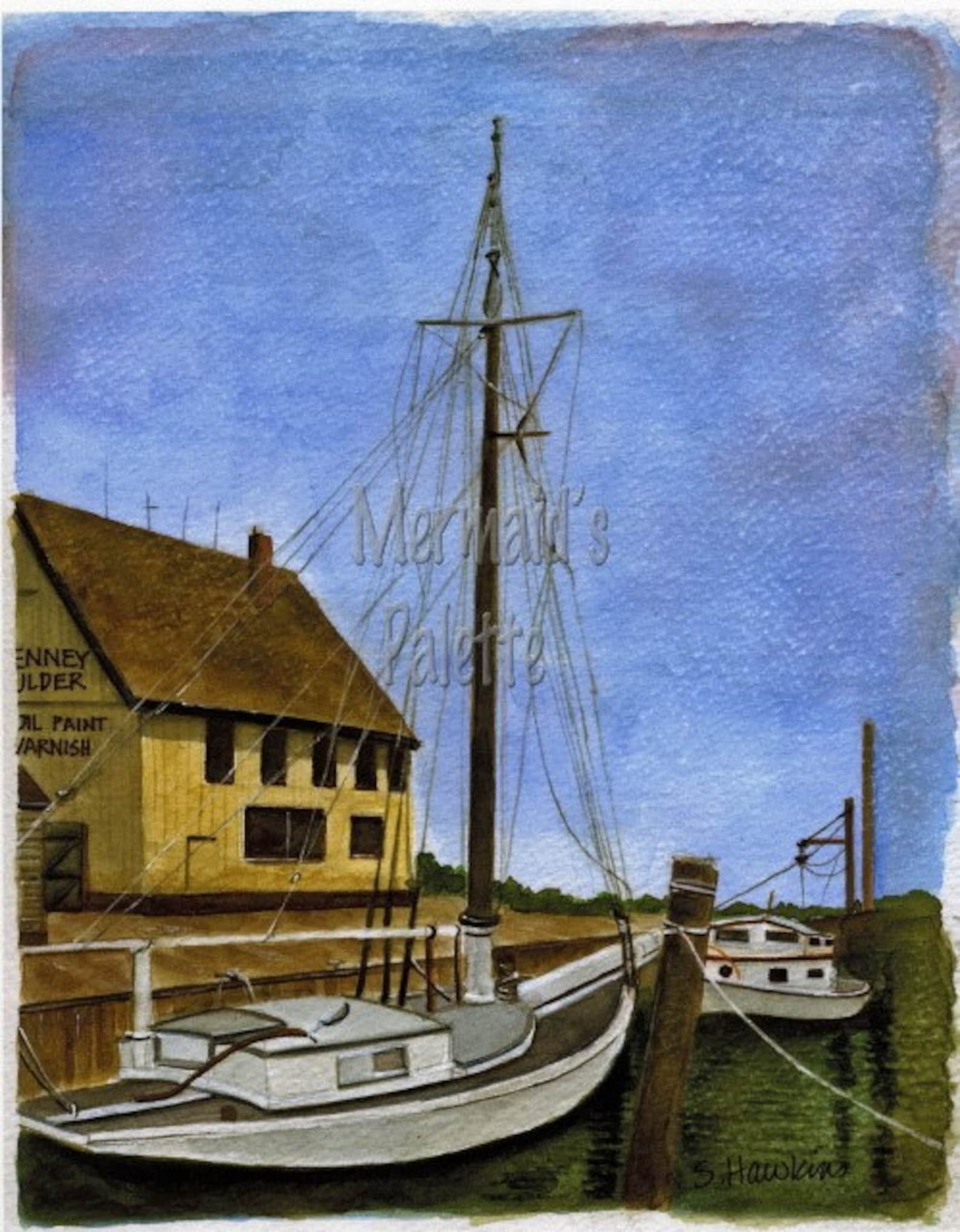 Sayville Long Island Marina Watercolor Long Island Watercolor Etsy