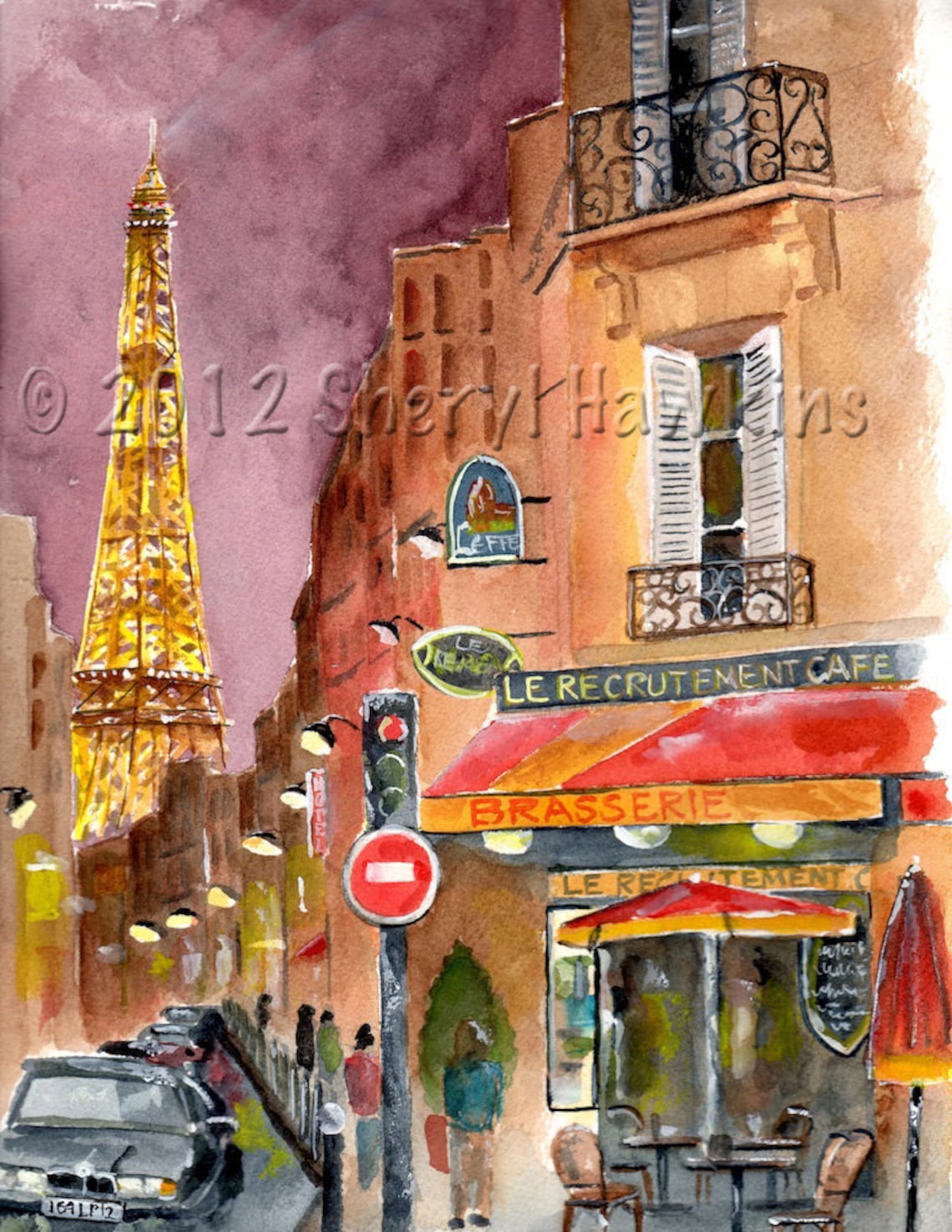 Eiffel Tower Watercolor Painting Rue St. Dominique Paris | Etsy