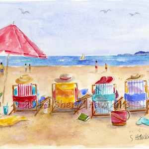 Four Beach Amigos- fine art print beach watercolor