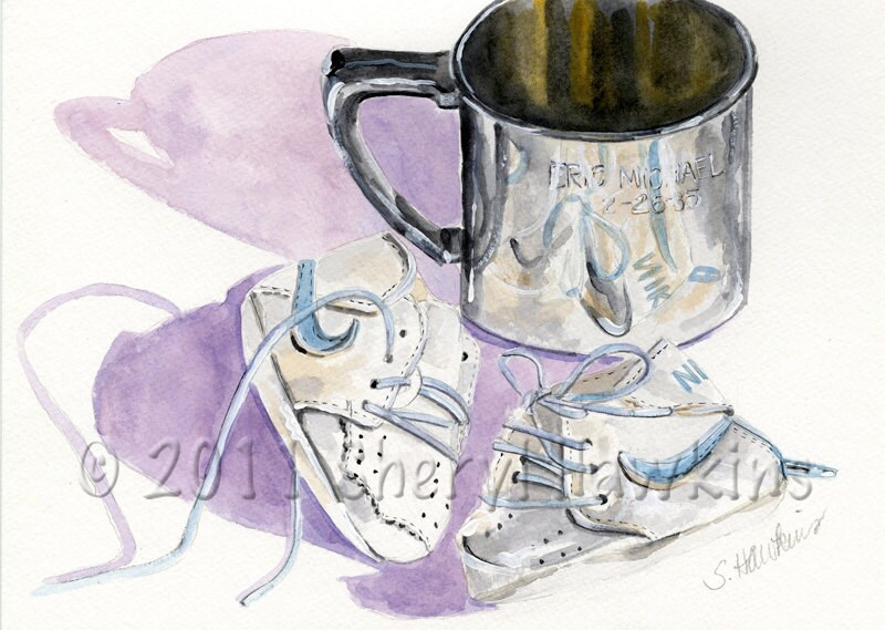 Vintage Baby Shoe Watercolor Painting Etsy