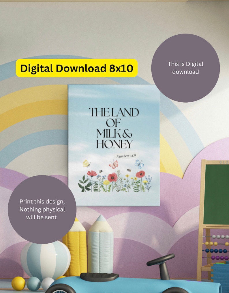 The Land of Milk and Honey Digital Download Wall Art, Bible Verse ...