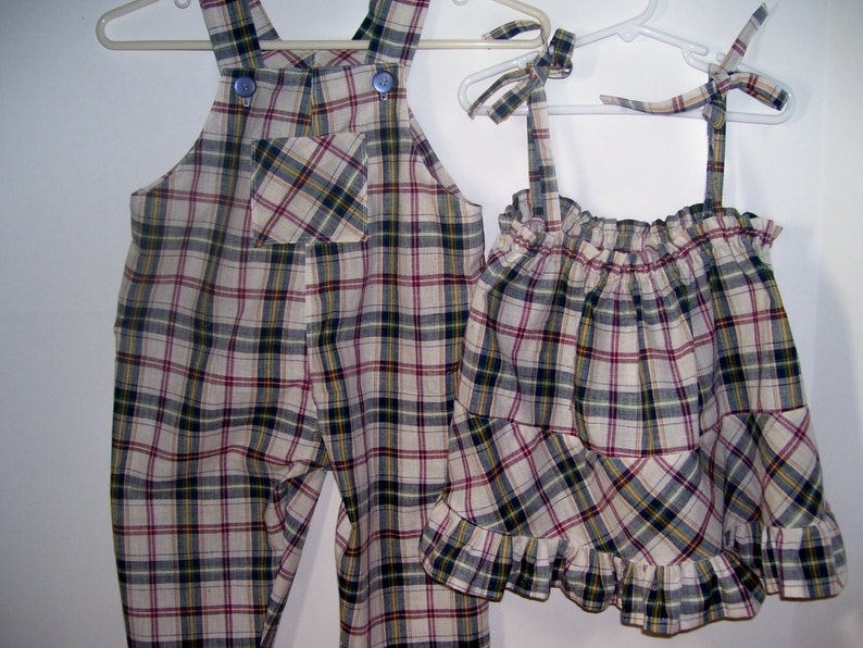 Matching Brother /& Sister Twin Madras Plaid Outfits size 1824 months free shipping