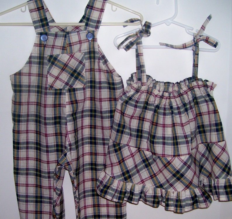 Matching Brother /& Sister Twin Madras Plaid Outfits size 1824 months free shipping
