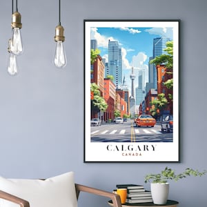 Póster de viaje de Calgary, arte mural, Calgary, Canadá, amante del arte de Canadá, póster de Calgary, póster de galería, póster de viaje, regalo para amantes del arte, colgante de pared