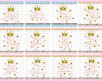 Miss Birthday Months SVG, First Birthday cut file girl Silhouette Studios, clipart, cut cut file INSTANT DOWNLOAD Vinyl Design, Htv Scal Mtc