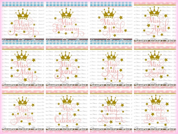 Miss Birthday Months SVG, First Birthday cut file girl Silhouette Studios, clipart, cut cut file INSTANT DOWNLOAD Vinyl Design, Htv Scal Mtc