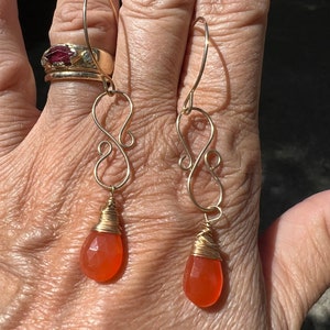 Faceted Carnelian Teardrop Briolette dangle Earrings Wirework Earrings Gemstone Earrings gift for Mom image 6