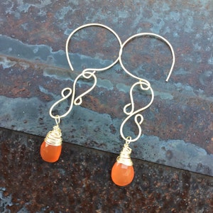 Faceted Carnelian Teardrop Briolette dangle Earrings Wirework Earrings Gemstone Earrings gift for Mom image 1