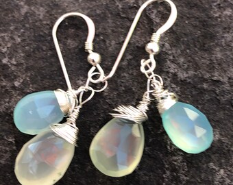 Aqua and Seafoam Green Chalcedony Handcrafted Sterling Silver Earrings  Resort Wear