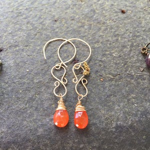 Faceted Carnelian Teardrop Briolette dangle Earrings Wirework Earrings Gemstone Earrings gift for Mom image 4
