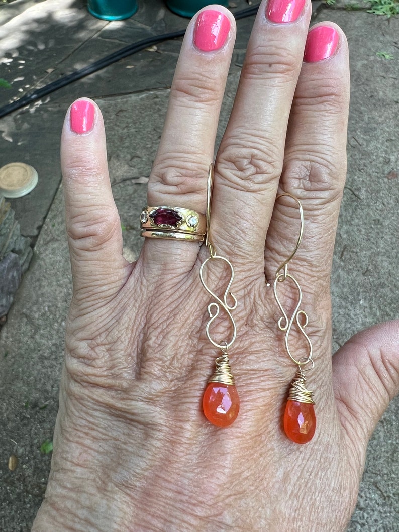 Faceted Carnelian Teardrop Briolette dangle Earrings Wirework Earrings Gemstone Earrings gift for Mom image 8