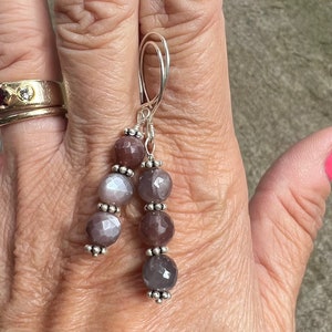Chocolate Brown Moonstone Stacked Dangles  Brown gemstone Earrings   June Birthstone Gift   Moonstone Earrings orig 42 dollars now 30 sale