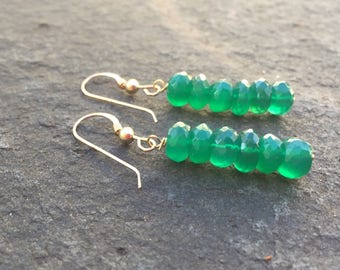 Green Onyx Stacked Dangle  Earrings Boho jewelry  Genuine Green Onyx  Sundance Style   Emerald Green Earrings  Minimalist Jewelry  VowanGems