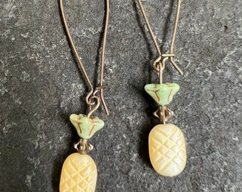 Pineapple Czech Glass Dangle Earrings    Czech Glass Earrings    Hospitality  Beach  Resort Wear