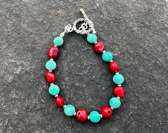 マルチカラーブルーキングマンターコイズとシルバーブレスレット