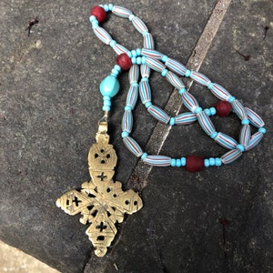 Turquoise Striped African Trade Beads Anglican Rosary  Protestant Prayer Beads  Episcopal Rosary  Krobos Beads  Ghana Beads