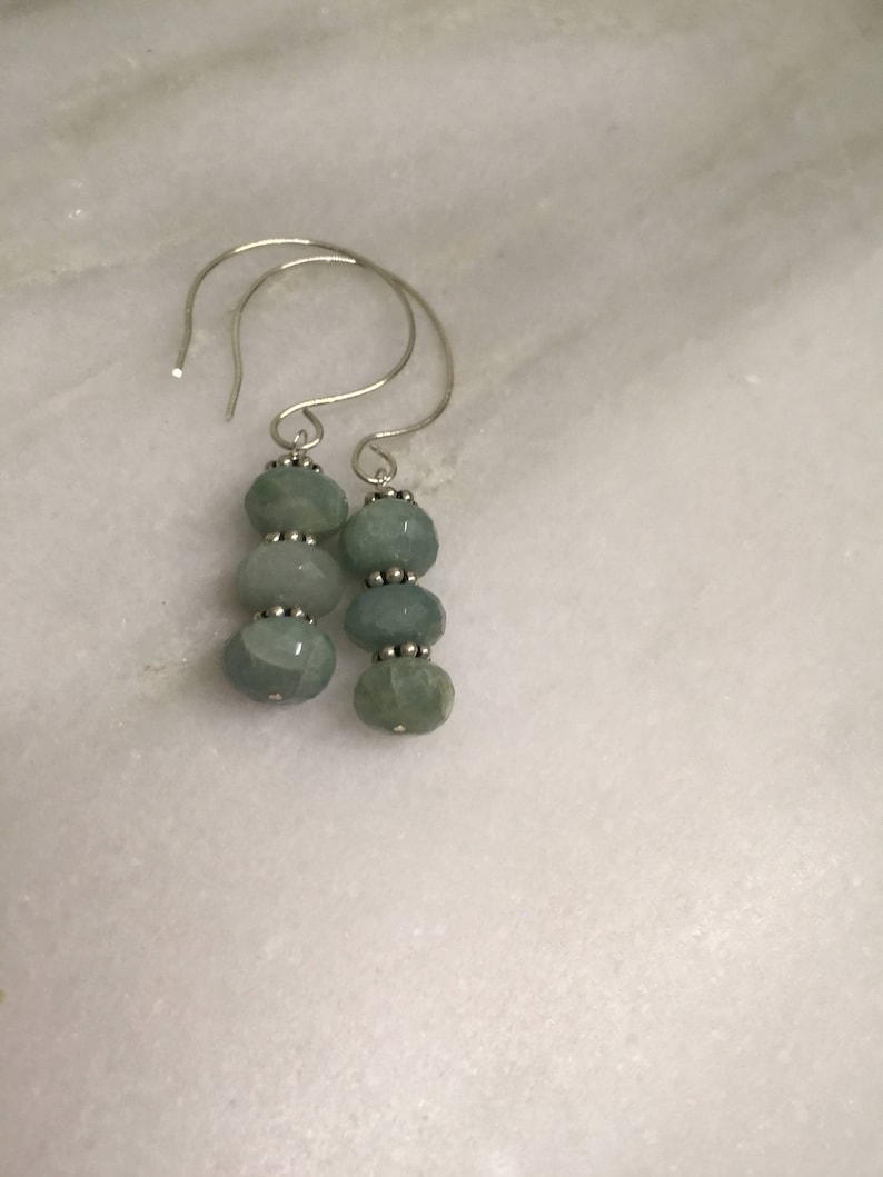 Faceted Aquamarine Rondelle Drop Dangles   Aquamarine Earrings   Something Blue Wedding Jewelry  Bridesmaid gift