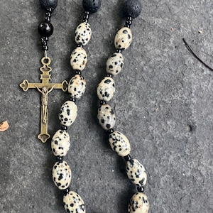 Dalmation Jasper and Lava Beads Anglican Rosary with Bronze Crucifix  Episcopalian Episcopal Prayer Beads Protestant Prayer Beads