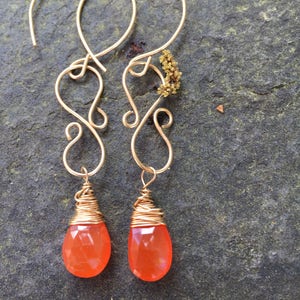 Faceted Carnelian Teardrop Briolette dangle Earrings Wirework Earrings Gemstone Earrings gift for Mom image 5