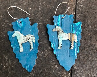 Teal and Turquoise Wildwood  Leather Horse  and Arrow Dangle Boho Earrings Cowgirl Chic Southwestern Style  Western Boho Horse Vowangems