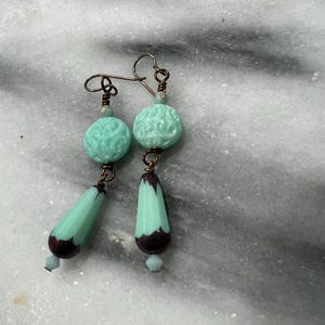 Aqua Czech Glass Teardrop Dangle Earrings: Bohemian Style