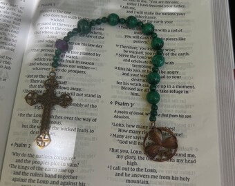 Malachite Shamrock and Lilies Celtic Cross Episcopal Chaplet. Anglican Chaplet. Episcopalian   Christian Prayer Beads  Confirmation Gift