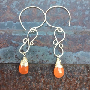 Faceted Carnelian Teardrop Briolette dangle Earrings Wirework Earrings Gemstone Earrings gift for Mom image 2