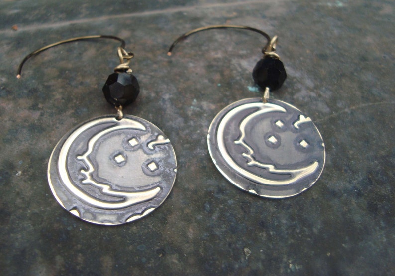 Twilight Moon Mixed Media Dangle Earrings image 1