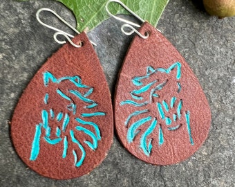 Horse  Hand Painted Leather Teardrop Earrings   Cowgirl Equestrienne  Horse Jewelry