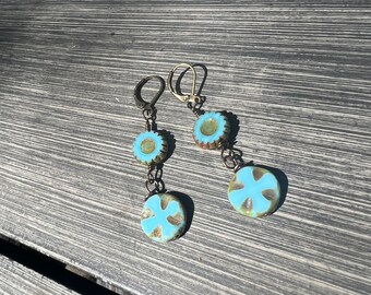 Sky Blue Czech Glass Table Cut Dangle earrings    Boho Earrings  Cross Earrings   Boho Jewelry  Product id: SB324  VowanGems