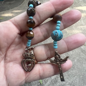 Tiger Eye and African Trade Beads Ascension Crucifix  Episcopal Chaplet. Anglican Chaplet. Episcopalian Christian Prayer Beads  Confirmation
