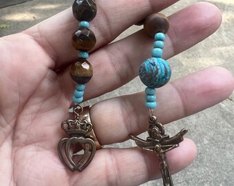 Tiger Eye and African Trade Beads Ascension Crucifix  Episcopal Chaplet. Anglican Chaplet. Episcopalian Christian Prayer Beads  Confirmation