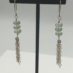 Green Amethyst and Sterling Silver Chain Long Glam Tassel Boho Dangles   Prasolite Amethyst Earrings    Lightweight Tassel  Gift for Mom