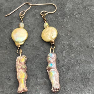 Gold Mermaid Dangle Earrings: Czech Glass & Pearl Beach Jewelry