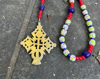 African Trade Beads Anglican Rosary with Ethiopian Cross Protestant Prayer Beads    Episcopal Rosary