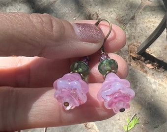 Misty Rose Princess Earrings   Vintage Lucite Earrings  Flower Earrings   Woodland Earrings Boho Jewelry Fairy Core Earrings