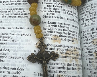 African Trade Beads Anglican Rosary with Ethiopian Cross Protestant Prayer Beads    Episcopal Rosary Radiant Crucifix