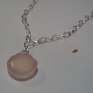 Pink Chalcedony Briolette Necklace  sterling silver chain \\  Pink Necklace \\   Minimalist \\ Valentine Gift fore Her