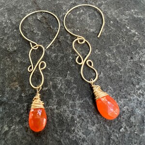 Faceted Carnelian Teardrop Briolette dangle Earrings Wirework Earrings Gemstone Earrings gift for Mom image 10