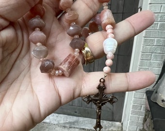 Peach Moonstone Anglican Rosary   Bronze Crucifix Episcopal Rosary  Episcopalian  Protestant Prayer Beads  Confirmation Gift