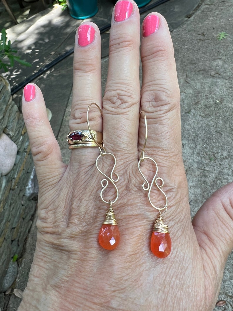 Faceted Carnelian Teardrop Briolette dangle Earrings Wirework Earrings Gemstone Earrings gift for Mom image 7