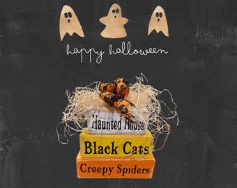 Halloween maison hantée rustique blocs signe étagère cadeau pour maman cadeau amusant, centre de table décoration d'intérieur signe, gardien d'étagère automne effrayant