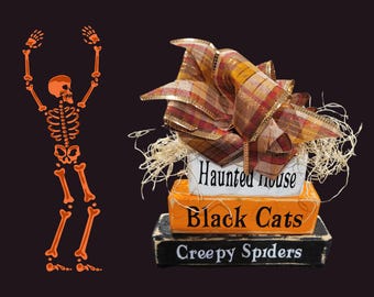 Handmade Haunted House Block Sign, Halloween Table Decor Centerpiece, Decorated Fall Shelf Decor for Home, Creepy Spider Gift for Her