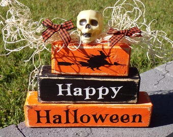 Wickedly Rustic Halloween Block Decor Spooky Decoration Shelf Gift for Home