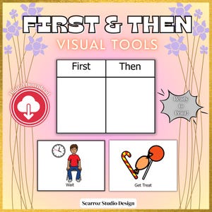 First/Then Visual Tool for Kids | Printable Special Education Aid for Nonverbal Communication | By Scarroz Studio Design