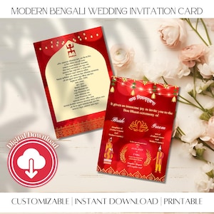 Moderne Bengaalse huwelijksuitnodiging | Bou Bhaat, receptie of bruiloft | Gepersonaliseerd digitaal ontwerp